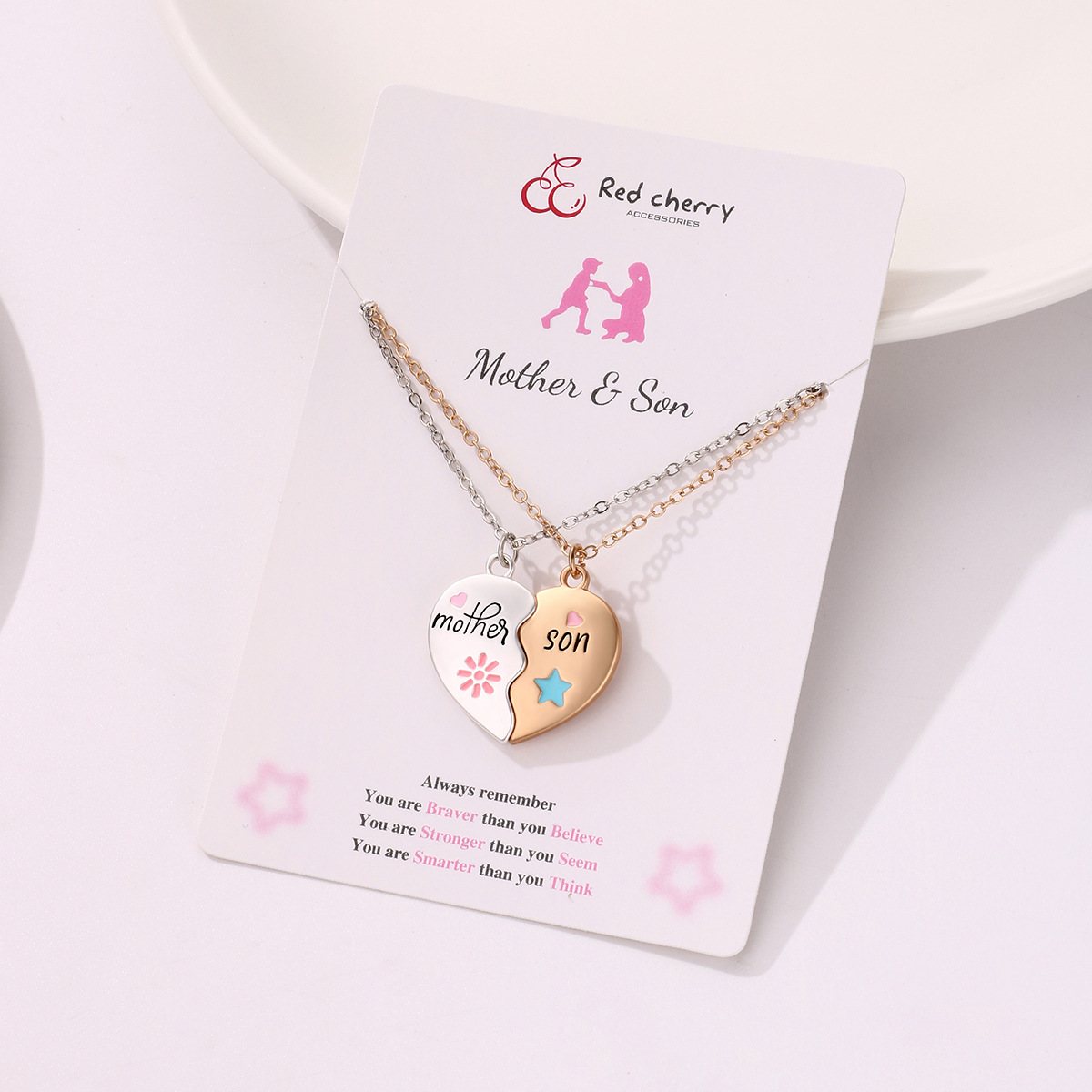 Ig Style Heart Shape Alloy Enamel Plating Mother's Day Mother&son Pendant Necklace display picture 6
