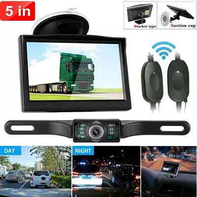 car camera, Vehicle camera - black-border-5inch-desktop-suction-cup-wireless-transmitter-long-license-plate-camera