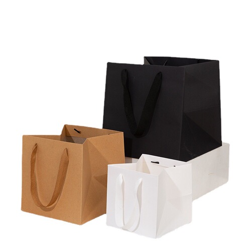 Square gift bag, pot plant wide bottom hand-held bag, thick take-out baking packing bag paper bag square