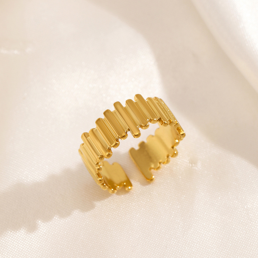 PVD Coated Gold Plating Process 18K Gold Plated Plating Material PVD Coated 18K Gold Plated Geometric 304 Stainless Steel IG Style Waterproof Non Tarnish Open Ring