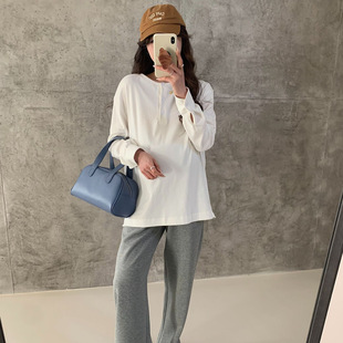 Fashion New Maternity Daily Commute Solid Color T-Shirt Korean Style Pregnant Women Long Sleeve Outer Wear Age Reducing Casual Base tee