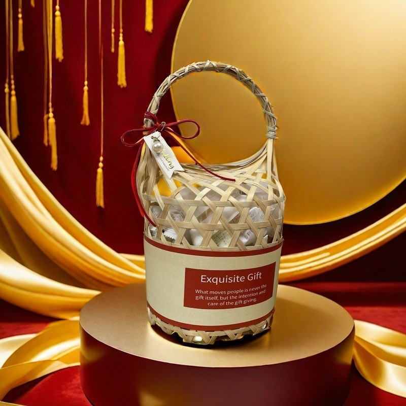 Cesta de Regalo Calada de Bambú Hecha a Mano para Festivales