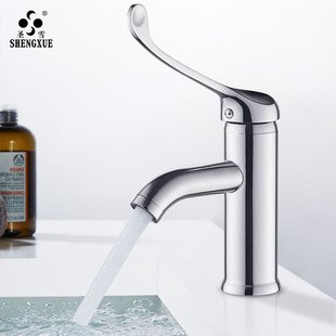 All-copper hospital hot and cold faucet raised long handle wash basin faucet elbow touch laboratory faucet