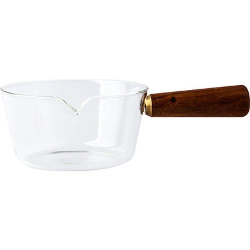 Olla de leche de vidrio resistente al calor mango de madera lateral transparente ramen tazón de fideos instantáneos Hogar Japonés ensalada de agua caliente vajilla