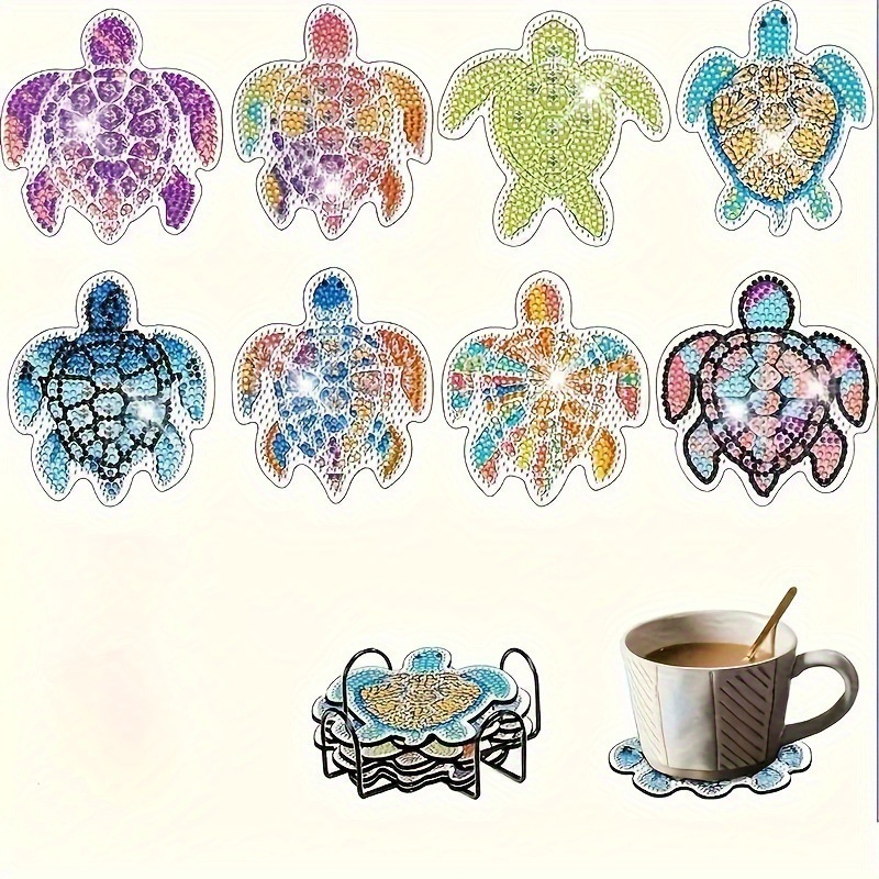 Ventas transfronterizas calientes de 8 piezas de conjunto de cojín de taza de arte de diamante, con soporte, pequeño conjunto de pintura de diamante, adecuado para adultos