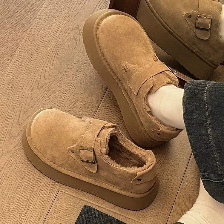 Женские обувь Birkenstock из бархата на зиму 2025, толстая подошва, мех внутри