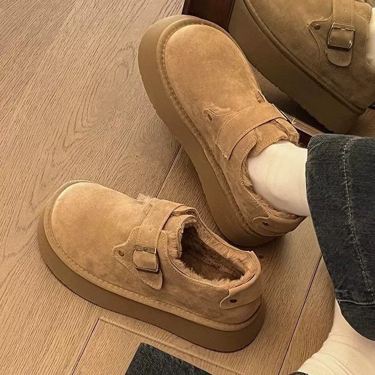 Женские обувь Birkenstock из бархата на зиму 2025, толстая подошва, мех внутри