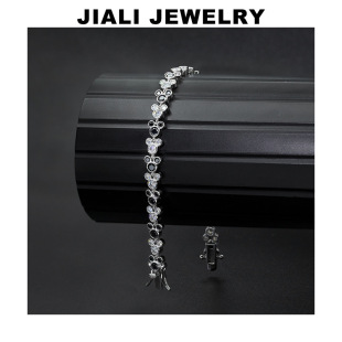 Cross-Border Supply Manufacturer Hot-Selling S25 Silver Moissanite Mickey Mouse Head Full-Set Hip-Hop Couple Bracelet Jewelry