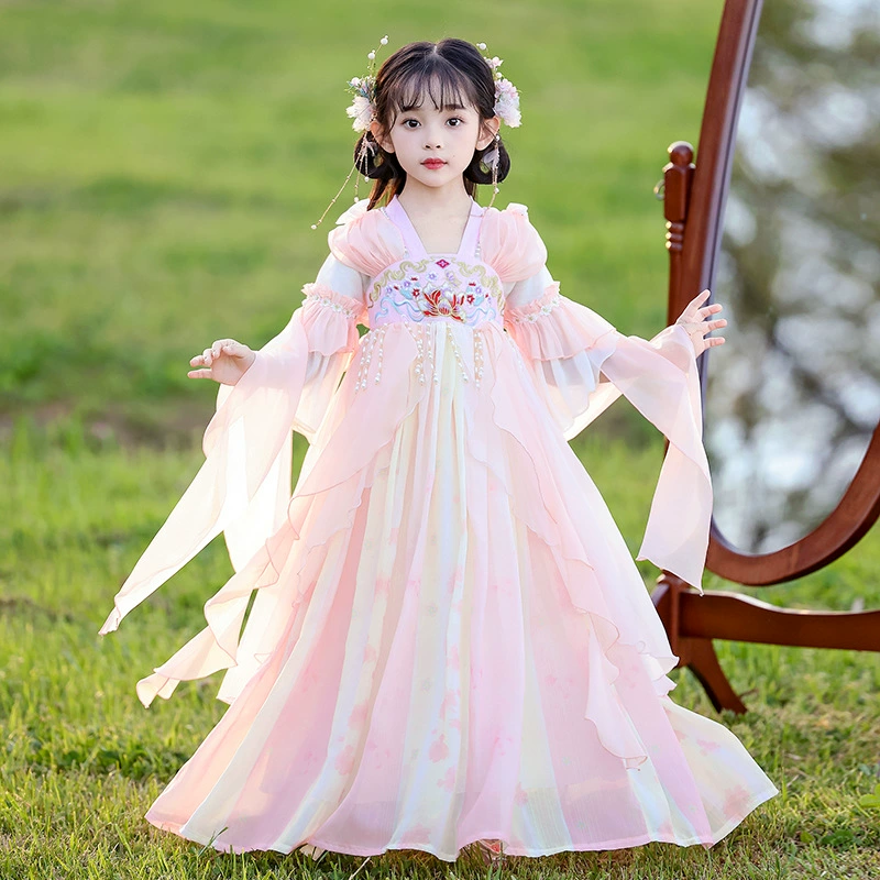 Летний стиль Hanfu для девочек, костюм Тан для маленьких девочек, платье принцессы в китайском стиле, детская одежда, юбка Super Fairy Ru.