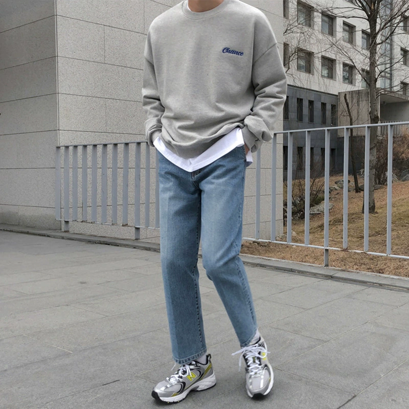 Мужской свитер MYQ в Корейском стиле, пуловер для подростков, топ с круглым вырезом, модное мужское пальто для студентов, осень