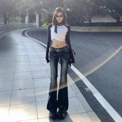 辣妹美式复古低腰微喇叭牛仔裤女2025春秋新款弹力修身显瘦马蹄裤