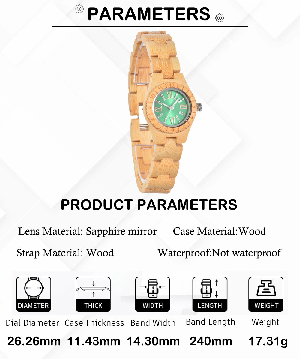Crystal Polish Dial Women Slim Watch Wood Clock Casual Adjustable Quartz Fashion Wooden Bracelet Watch Women's Wrist Reloj Mujer