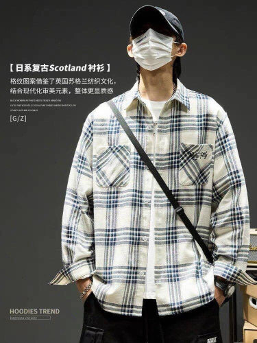 Black and White Grid Shirt Men's Han Style Trendy Casual Youth Couple's Shirt Stylish Versatile Hong Kong Style Jacket