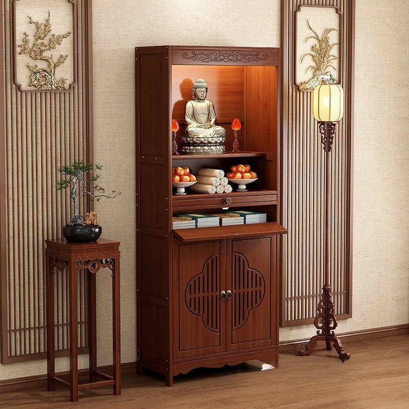 Altar Table with Doors, New Chinese-Style Standing Cabinet for Home Use, Multifunctional Altar Table, Incense Table, Bamboo
