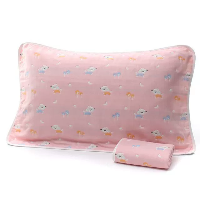 Children's pillowcase, cotton gauze cartoon breathable pillow for kindergarten