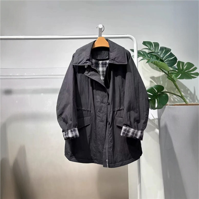 Mm Lapel Plaid Casual Style Black Mid-Length Warm down Jacket Jacket for Women 25 Winter New 5Ga380341 Mm Lapel Plaid Casual Style Black Mid-Length Warm down Jacket Jacket for Women 25 Winter New 5Ga380341