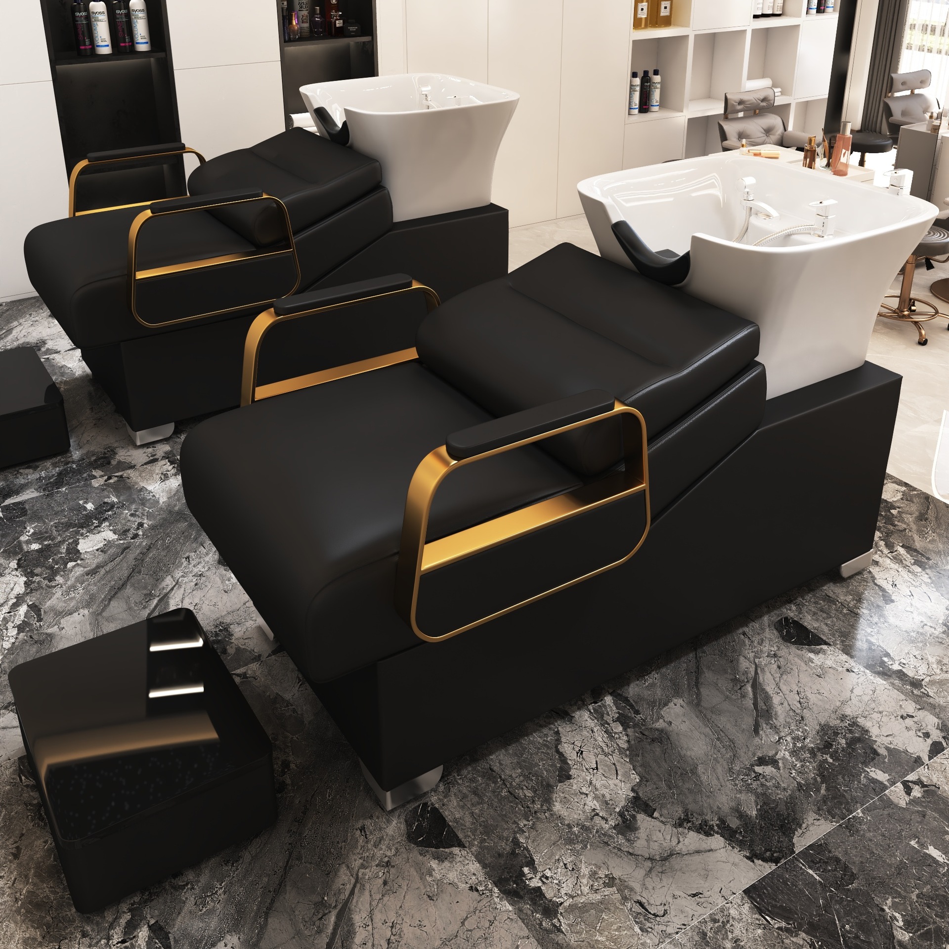 Maceta cuadrada de cerámica simple - cuero negro - reposabrazos dorados