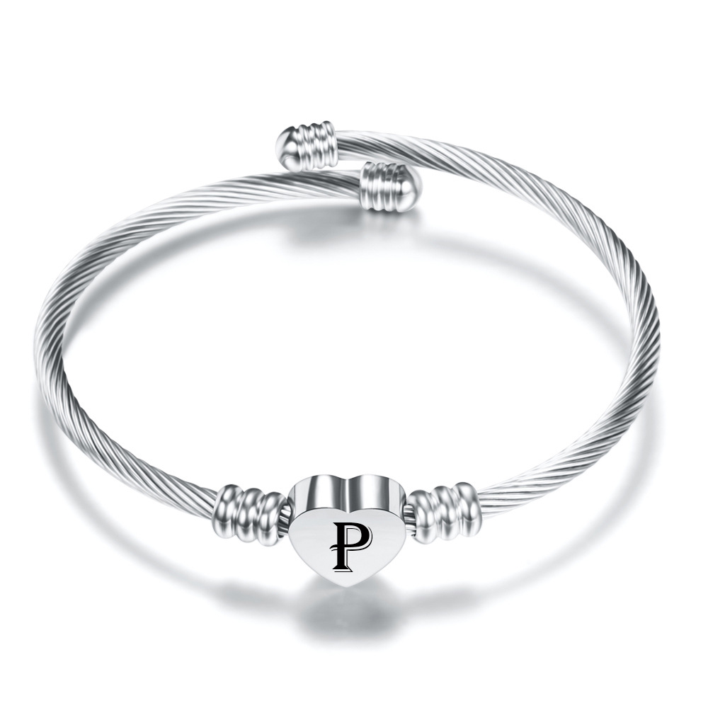 Letter, Heart Shape Pattern Women'S Gender Fashion Letter Heart Shape Stainless Steel Bangle 1 Piece
