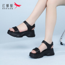 红蜻蜓厚底运动夏天沙滩鞋老爹松糕凉鞋女2024新款夏季品牌全牛皮