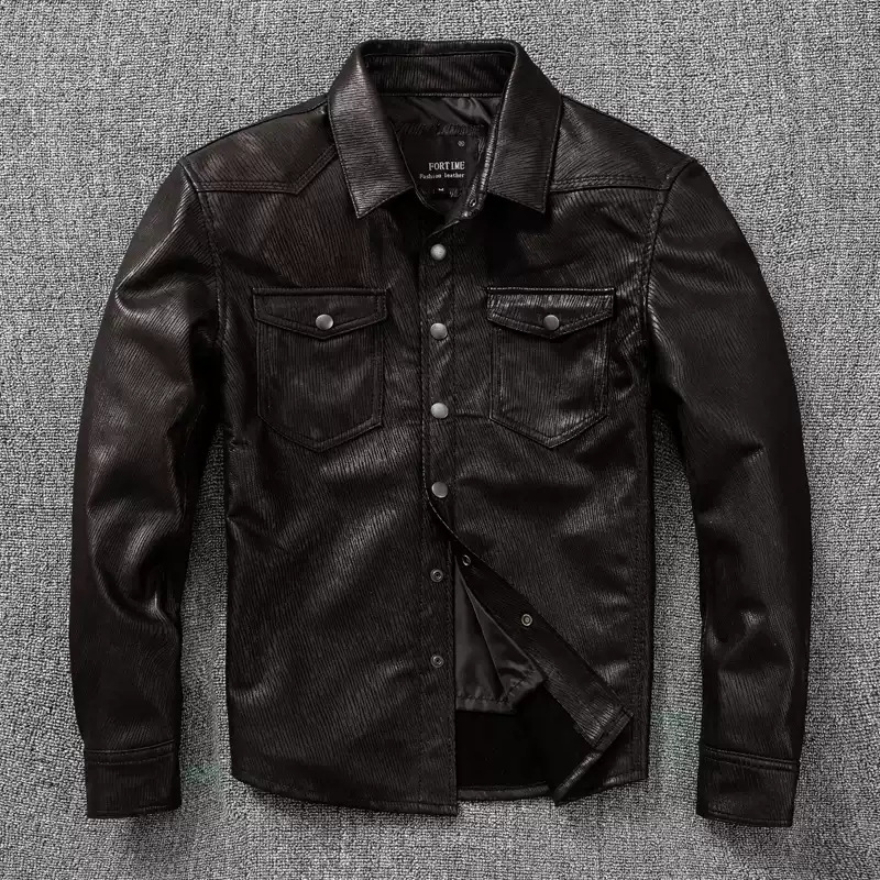 Soft Sheepskin Genuine Leather Jacket for Men, Slim Fit Lapel Shirt, Trendy Short Spring and Autumn Coat Soft Sheepskin Genuine Leather Jacket for Men, Slim Fit Lapel Shirt, Trendy Short Spring and Autumn Coat