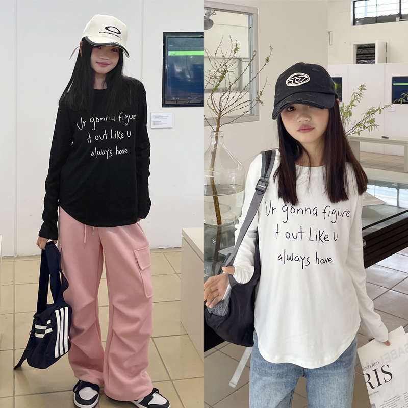 童装纯棉春秋新款内搭女童长袖T恤儿童中大童女孩圆领打底上衣潮