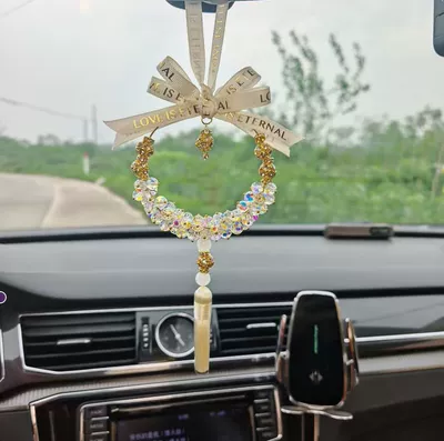Cross-Border Arabic Crystal Car Hanging Ornament for Rearview Mirror, Popular Style for Girls, Safety Pendant (Car hanging) - white-foreign-trade-crystal-letter-style