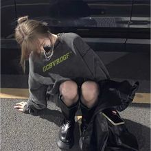 美式复古水洗黑圆领卫衣女款高街潮牌情侣装宽松oversize秋冬新款