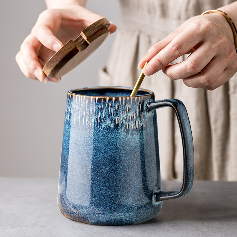 Tazas de agua de cerámica de gran tamaño de exportación transfronteriza, tazas de café retro nórdicas de gran capacidad