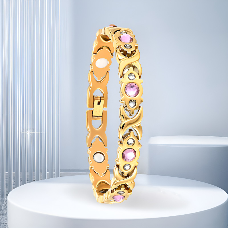 Leermei Cross-Border Stainless Steel Bracelet Does Not Lose Color Color Diamond Rare Earth Magnet Germanium Magnetic Titanium Steel Bracelet for Women