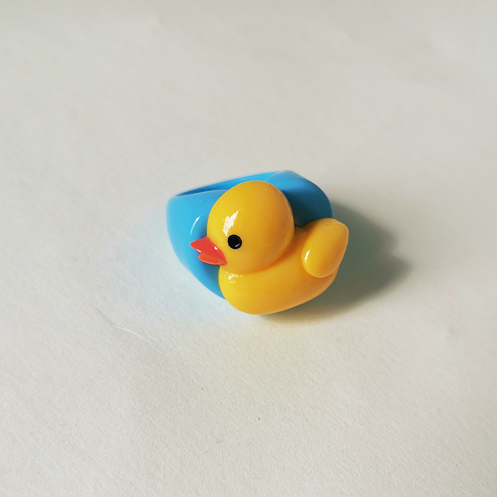 Wholesale  Cartoon Crown Cute Little Yellow Duck Cloud Multi-color Resin Ring display picture 10