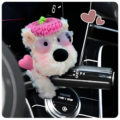 West Highland Car Gear Shift Decoration Plush Doll Wiper Turn Signal Car Interior Ornament for Women
