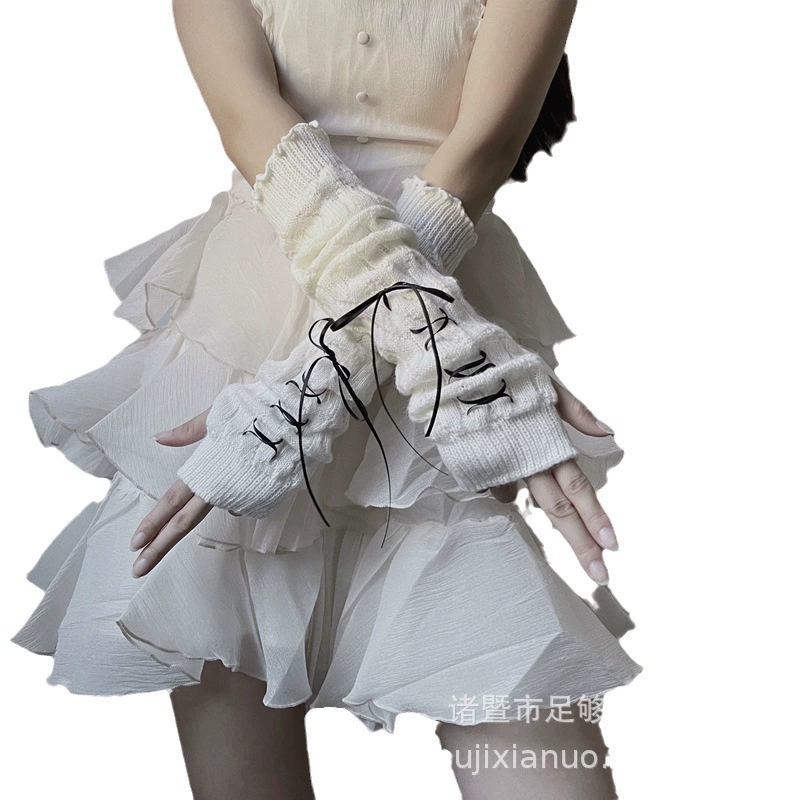 Xia Nuo Pure Dark Loli Wind Finger Sleeve Ribbon Tie Gloves Gloves Европейский и Американский стиль, Острый девчонес street cool girl 251