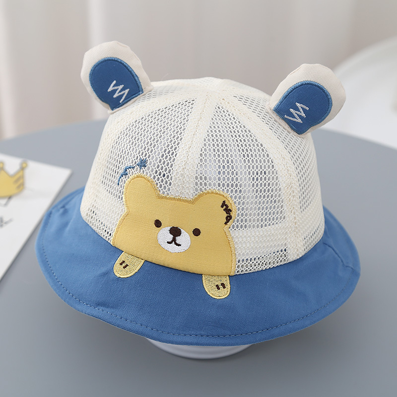 Sombrero de bebé verano delgado oso súper lindo bebé red completa protector solar sombrero de pescador primavera y verano niño sombrero para el sol para niños