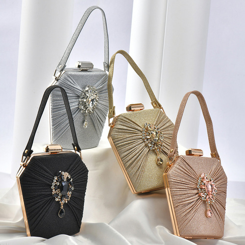 Cross-border new women's dinner bag pleated handbag crossbody celebrity banquet bag diamond dinner bag wholesale