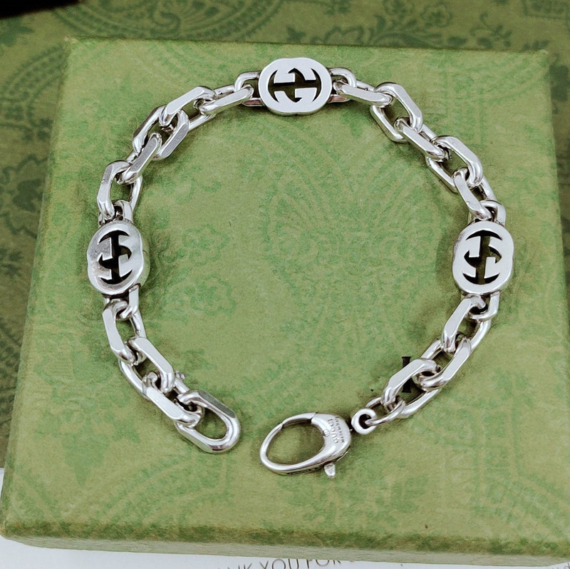 Factory Direct Sales 925 Sterling Silver Bracelet, Gujia Bracelet, Double g Vintage Distressed Bracelet, Trendy Bracelet for Men and Women