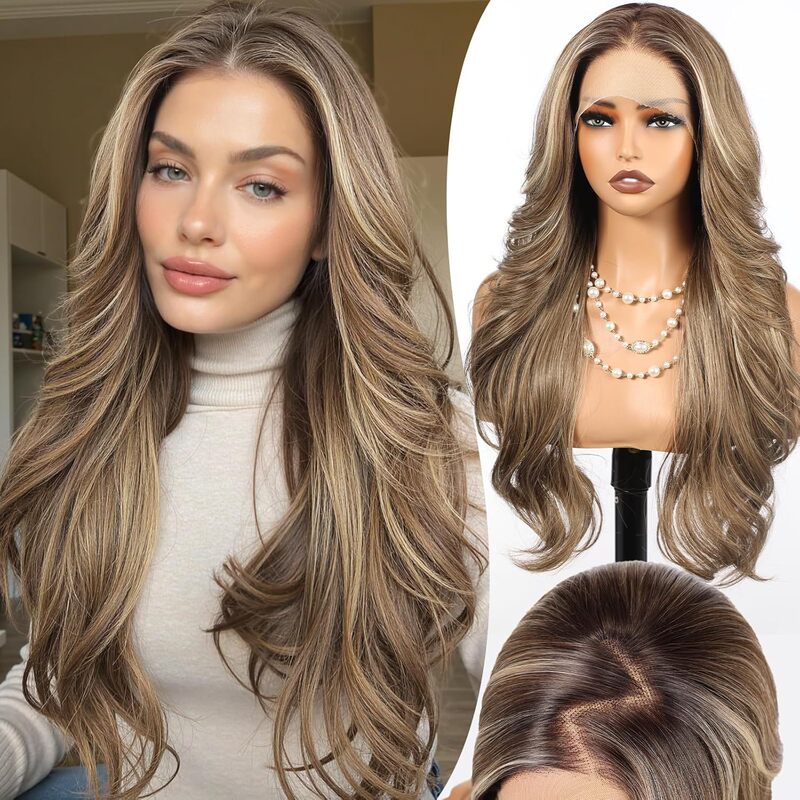 European and American Style Women's High-Definition Lace Front Synthetic Wig, Long Layered, Glue-Free Lace Front Wig, Easy to Wear