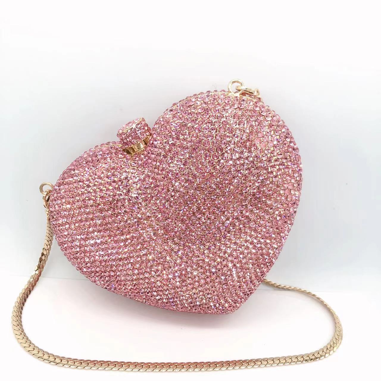 Túi clutch nữ đính pha lê hình trái tim dự tiệc — Màu hồng, Cá tính đặt làm, Màu đỏ, Vàng pha lê chi tiết 3
