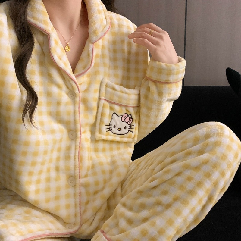 [autumn and winter style-flannel] yellow grid kt cat (thick and velvet)