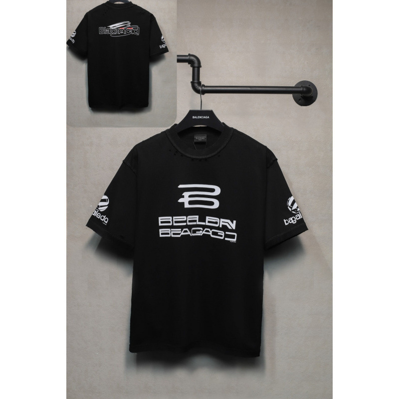 25ssクロスボーダー高品質タワーテーププリントレタードダメージ半袖Tシャツゆったり万能ワンピース卸売|undefined