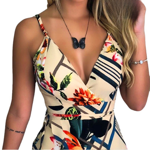2024 European and American foreign trade Amazon Wish AliExpress Women's Bodysuit with Slimming and Elegant Print Straps