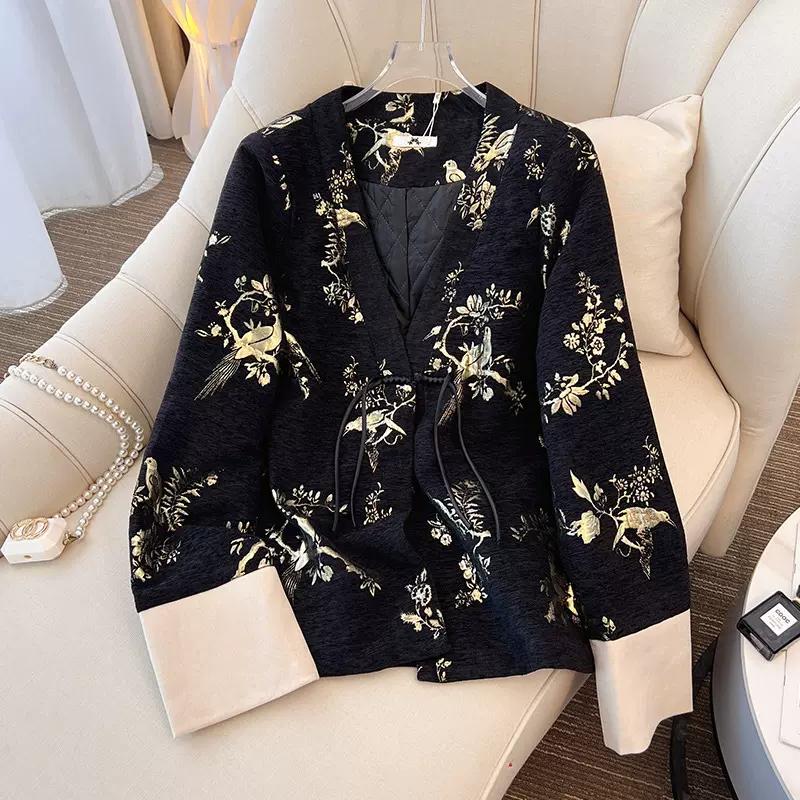 300斤大码女装胖mm冬夹棉上衣新中式国风高级感提花外套2024新款