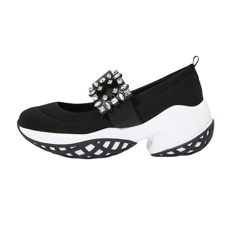 2026 New Style Rhinestone Buckle Mary Jane Women's Shoes, Thick-Soled Height-Increasing Shallow Shoes, Fashionable Casual Genuine Leather Shoes, Wholesale Available