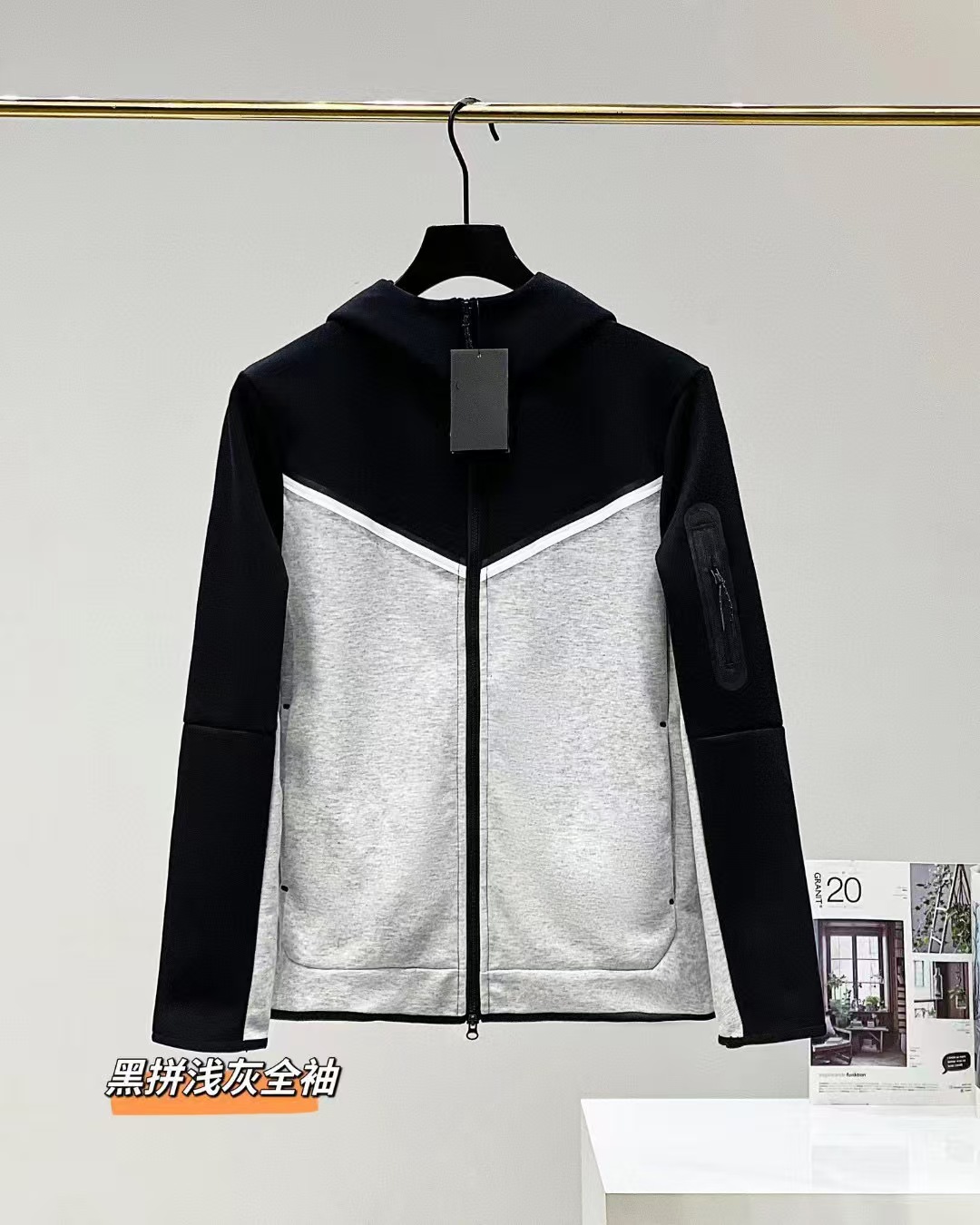 Camiseta con cremallera encapuchada transfronteriza para hombres primavera y otoño nueva chaqueta casual de ropa deportiva, pantalones de pies pequeños, dos piezas