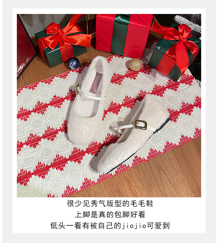 Giày Mary Jane nữ kiểu ballet một dây, gót vừa 3–6 cm, mũi tròn, tăng chiều cao, phủ nhung — Màu nâu đậm, Màu trà sữa, Màu trắng sữa chi tiết 11