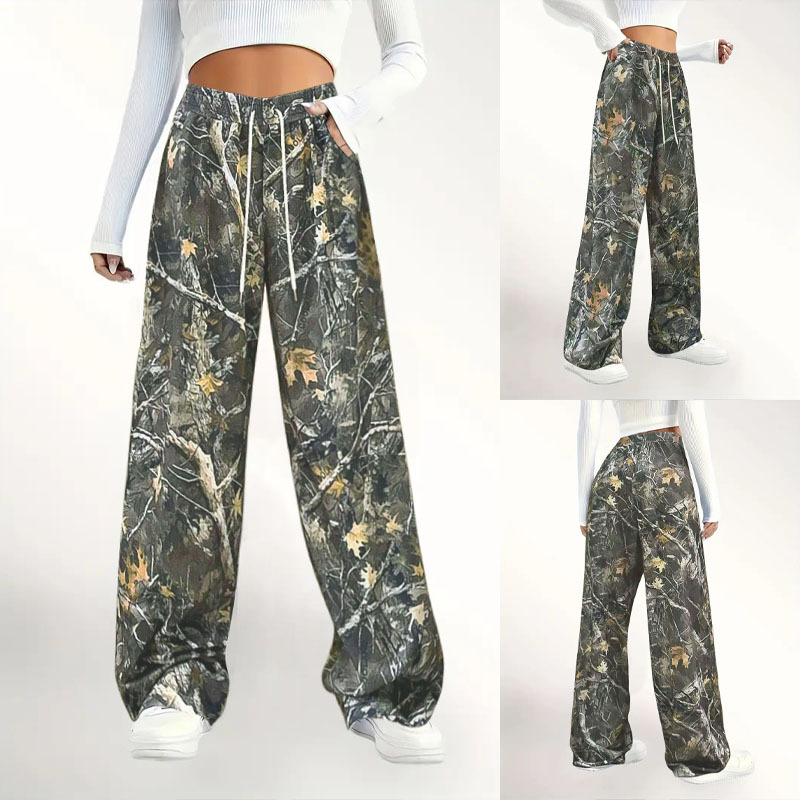 Cross-border Foreign Trade TEMU Spring New Fashion Casual Waist Camouflage Printed Wide Leg Loose Straight Leg Pants