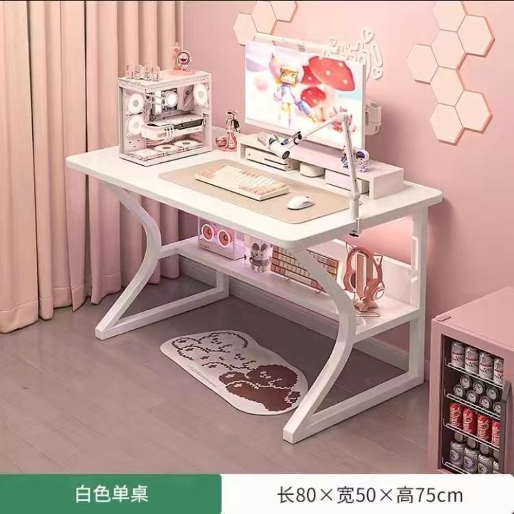 [C-shaped shelf with shelves + thickened desktop] 80cm Cloud White