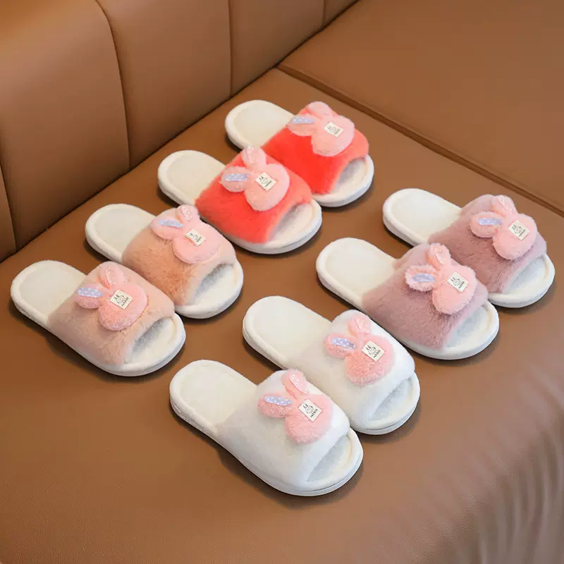 儿童棉拖批发中小童家用2023年女童外穿拖鞋女宝宝保暖毛毛棉拖鞋