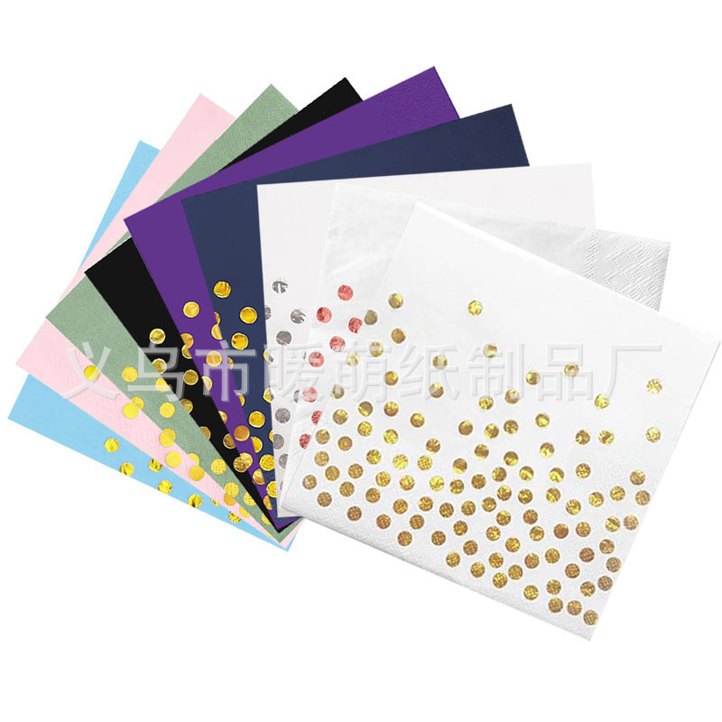 Gold and Silver Foil Stamping, Dot Pattern Disposable Napkins, Square Printed Paper Napkins, Colorful Printed Khaki Cat Tissue Paper