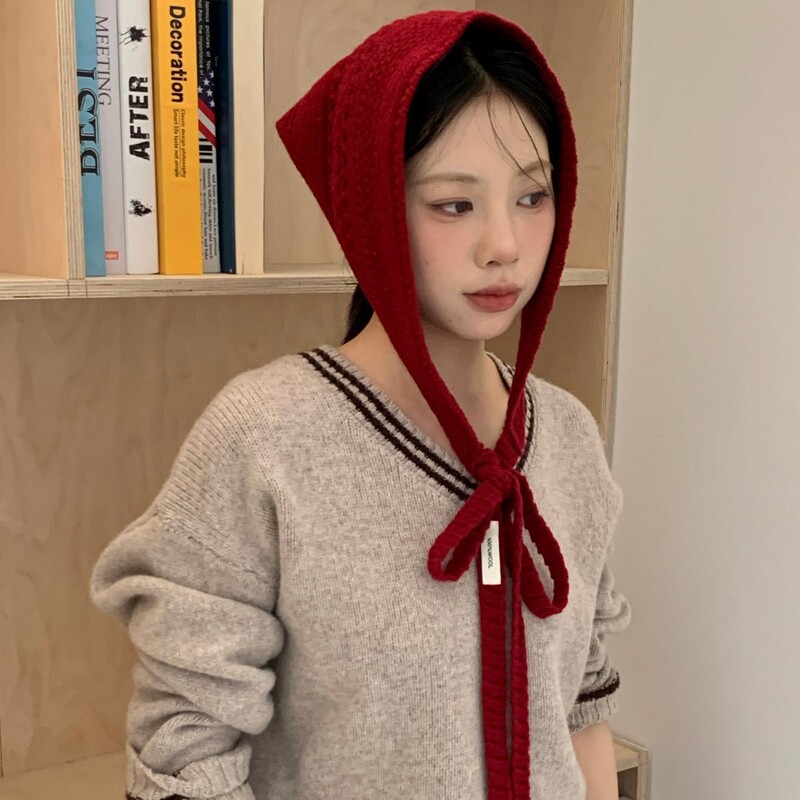高级感全羊毛镂空三角巾秋冬时尚包头巾小众设计钩花针织外搭披肩|undefined