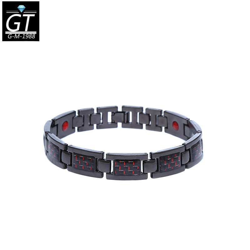 Ventas transfronterizas de moda europeas y americanas para hombres de aleación de fibra de carbono pulsera magnética ajustable joyas de mano